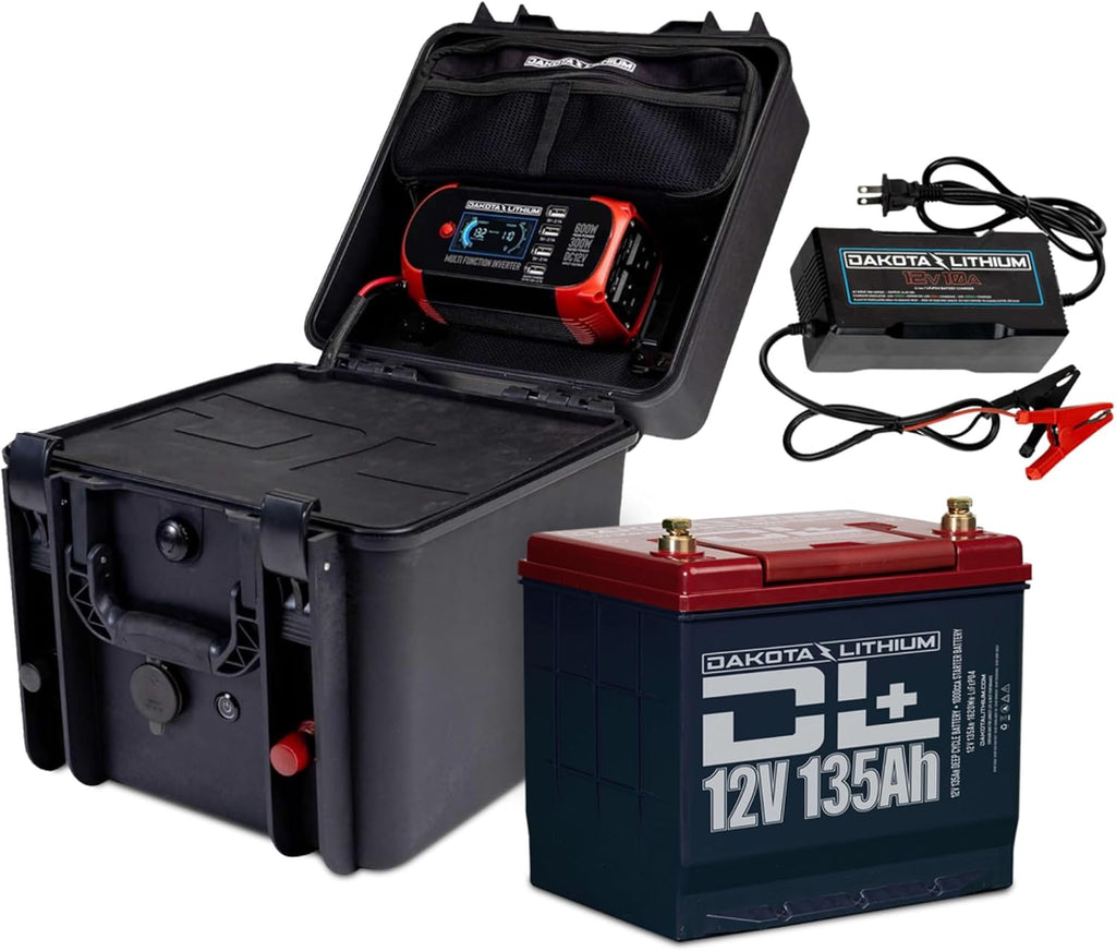 Dakota Lithium - Power Box with 12V 135Ah LiFePO4 Battery Included - 11 Year USA Warranty 2000+ Deep Cycle Box with DC Inverter and USB Ports, Fishing, Marine - 1 Battery, Case, and Charger