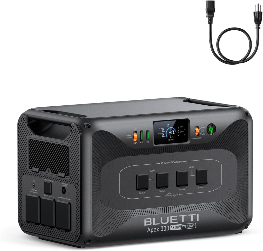 BLUETTI Solar Generator Apex 300 & AC Cable, 2764.8Wh LFP Battery Backup with 6 3840W AC Outlets (7680W Surge), Simultaneous 120V/240V Output & Black Start, Modular Power for Home, RV and Emergencies