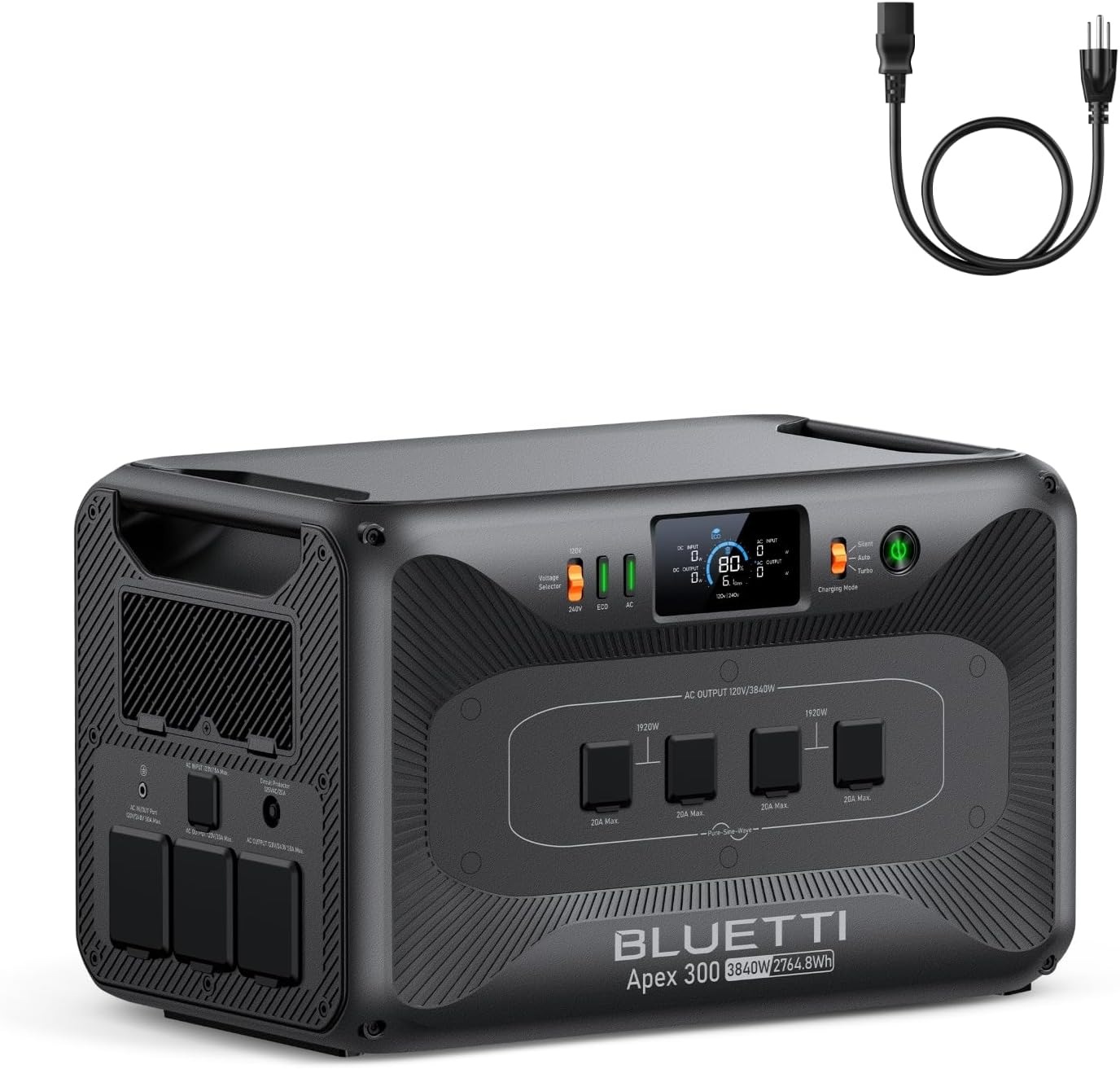BLUETTI Solar Generator Apex 300 & AC Cable, 2764.8Wh LFP Battery Backup with 6 3840W AC Outlets (7680W Surge), Simultaneous 120V/240V Output & Black Start, Modular Power for Home, RV and Emergencies