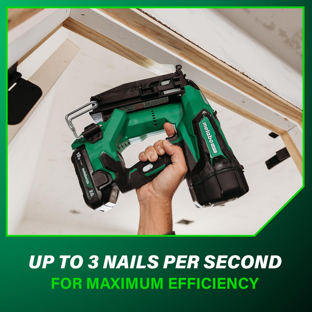Metabo HPT 18V MultiVolt Brushless Cordless Finish Nailer Kit, 16 Gauge Straight Finish Nailer with Power Tool 2.0Ah Lithium Ion Battery, Drives 1' to 2-1/2' Nails, NT1865DMST