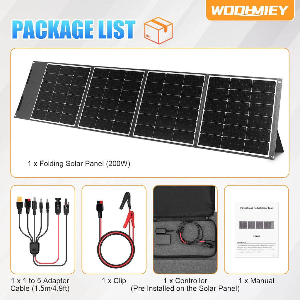 200W Portable Foldable Solar Panel Kit,High-Efficiency Flexible Solar Charger with 24% Conversion Rate,with Stand & Controller, Controller for Camping, Charing Panel, Hiking (200W)