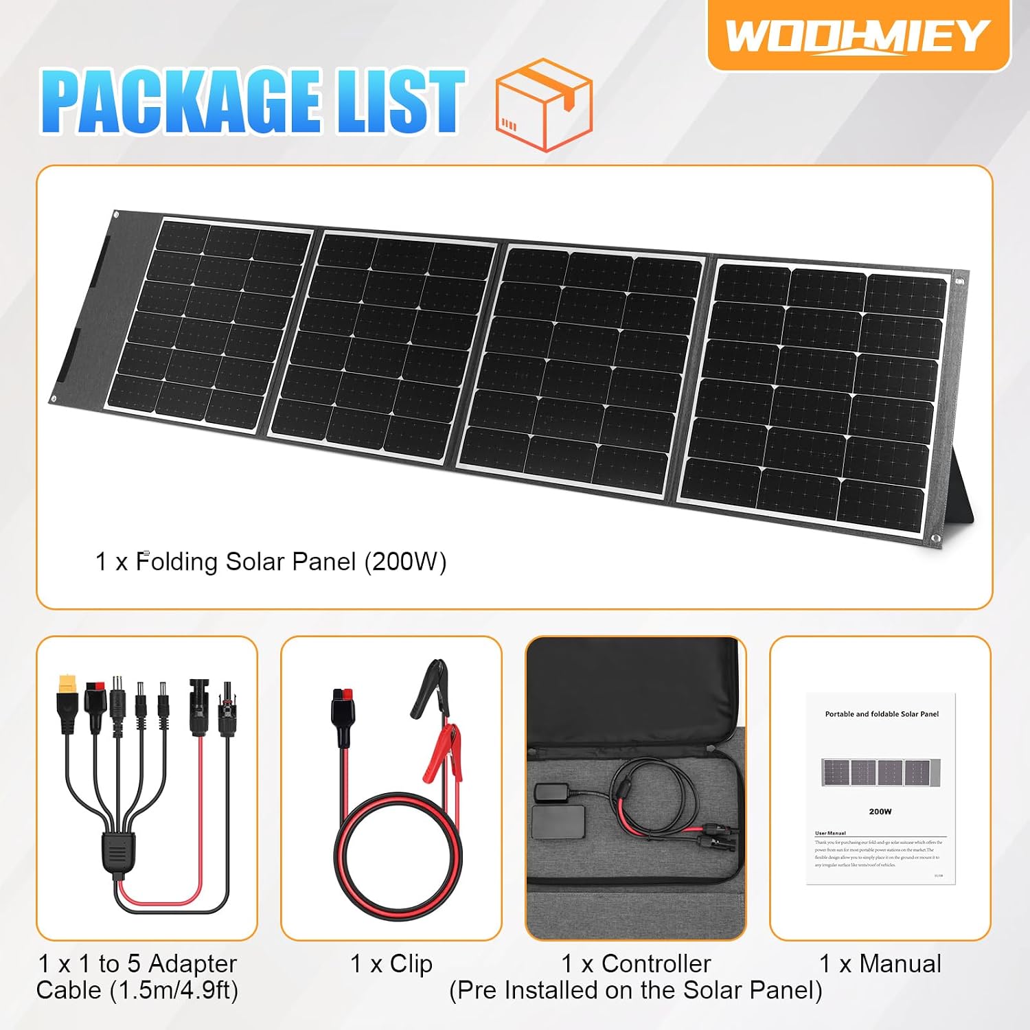 200W Portable Foldable Solar Panel Kit,High-Efficiency Flexible Solar Charger with 24% Conversion Rate,with Stand & Controller, Controller for Camping, Charing Panel, Hiking (200W)