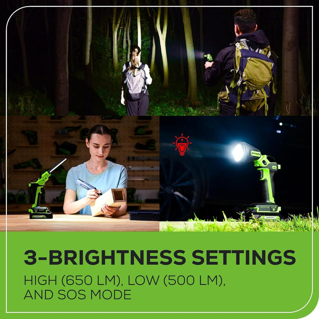Greenworks 24V Cordless Impact Driver & 2-in-1 Work Light Kit with 2x 2Ah Batteries & Charger – Brushless, Lightweight for DIY, Home Repairs & Outdoor Use