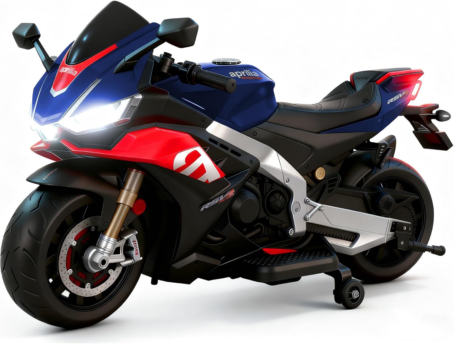 HEIMILI 24V Kids Motorcycle, Aprilia RSV4 Licensed Electric Ride on for 3-6 Years, 51' Large Motorbike with Training Wheels, Bluetooth, Speed 5mph (Blue, 24V(51 * 31 * 22))