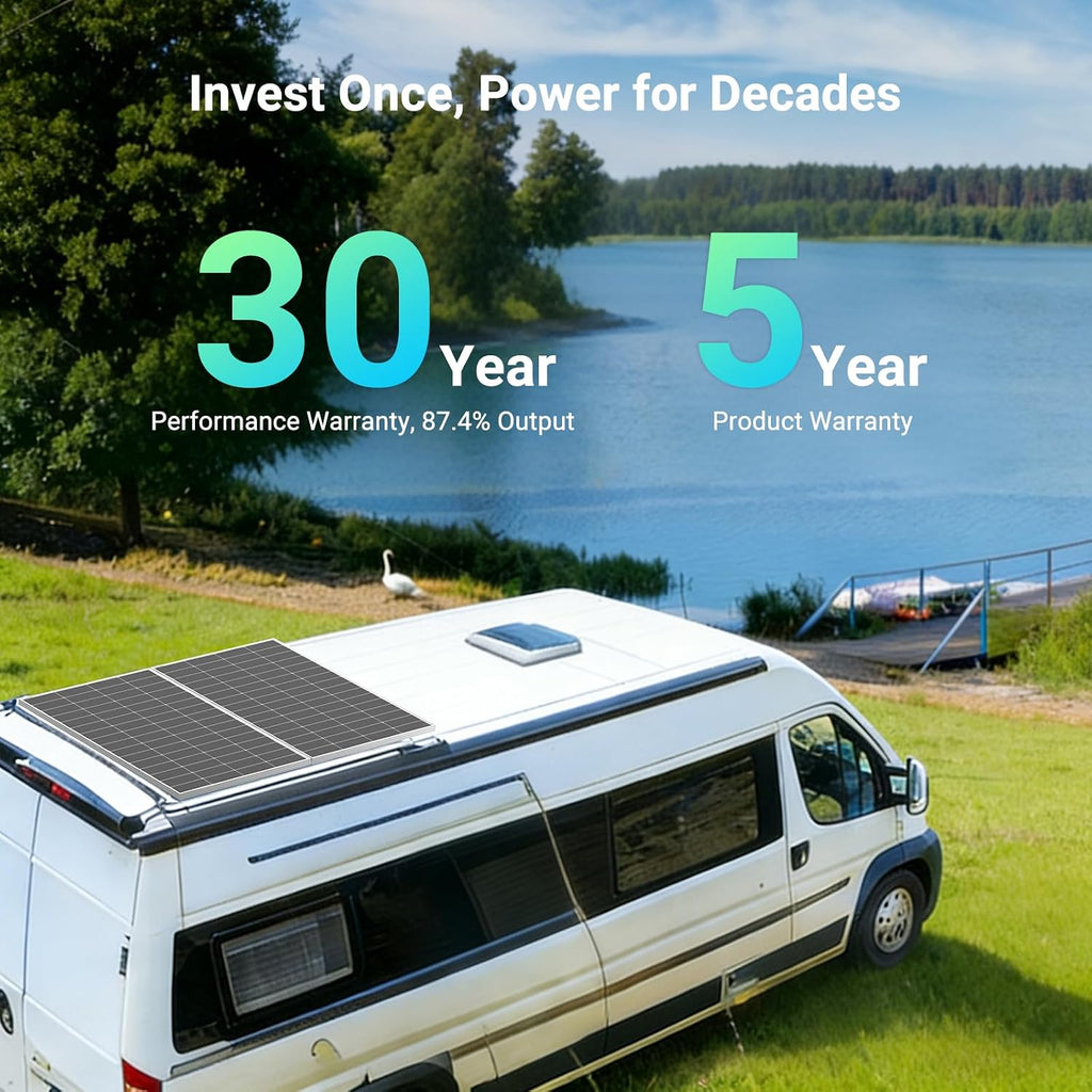 HQST N-Type 16BB 200 Watt Solar Panel, Compact & Lightweight Solar Panels with 30 Years Lifespan, up to 25.4% Efficiency, Grade A+ Cell, IP65 for RV, Van, Trailer, Marine, Rooftop, Farm, Off Grid-2Pcs