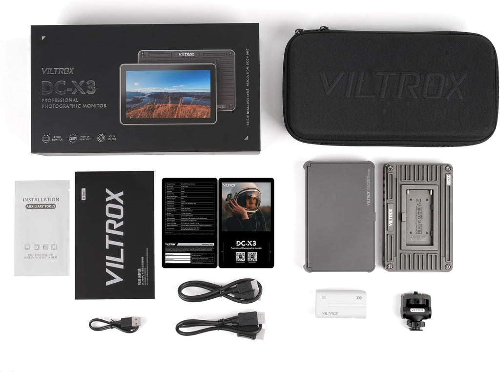 VILTROX DC-X3 6 Inch Camera Field Monitor 2000nits FHD 1920x1080 IPS Touchscreen with 4K HDMI/3G-SDI Loop in/Out, 3D LUTs Video Peaking Focus Assist Waveform, Cold Shoe Mount, Sunshade Hood, Battery