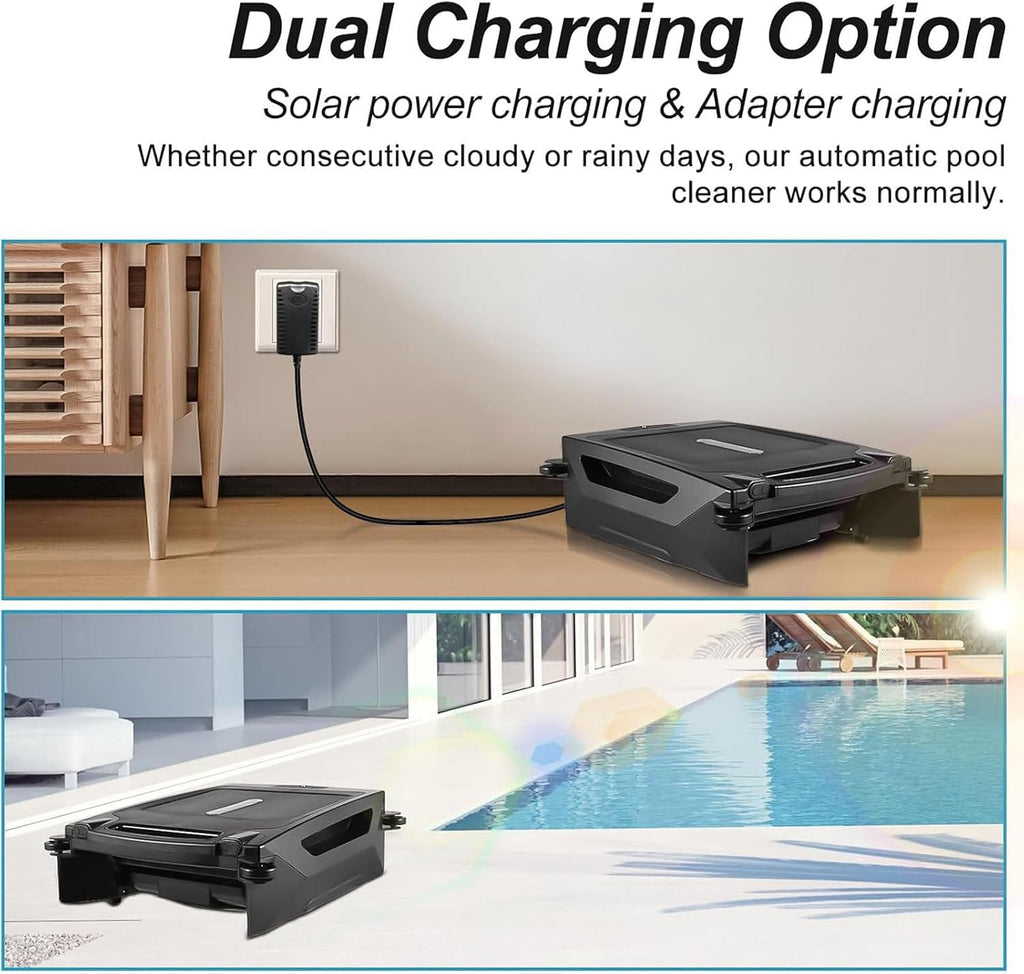 Solar Pool Skimmer, 2 Modes,Dual Charging Modes, Smart Obstacle Avoidance, for All Swimming Pool Types