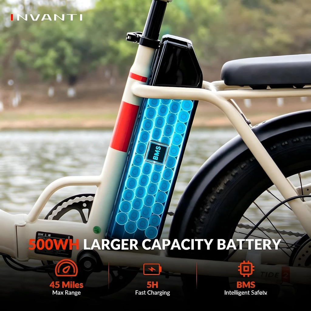 INVANTI Foldable Electric Bike, 1000W Peak Motor Ebikes for Adults, 25MPH Top Speed 45Miles, 20' Step-Thru Fat Tire E-bike for All Terrains with Rear Rack, 7-Speed & Front Suspension Commuting Bicycle