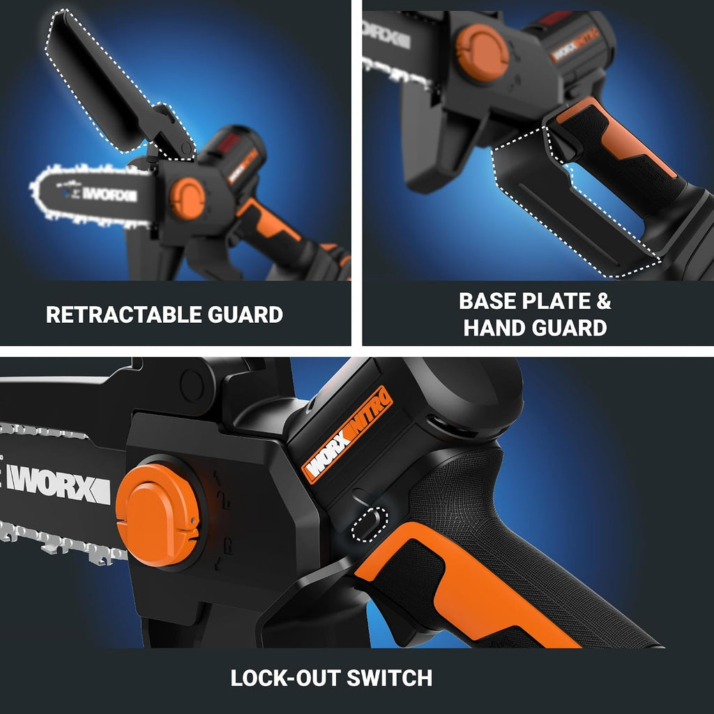 Worx Nitro 20V 5' Cordless Brushless Chainsaw 2.0 Ah Battery and Charger Included WG325