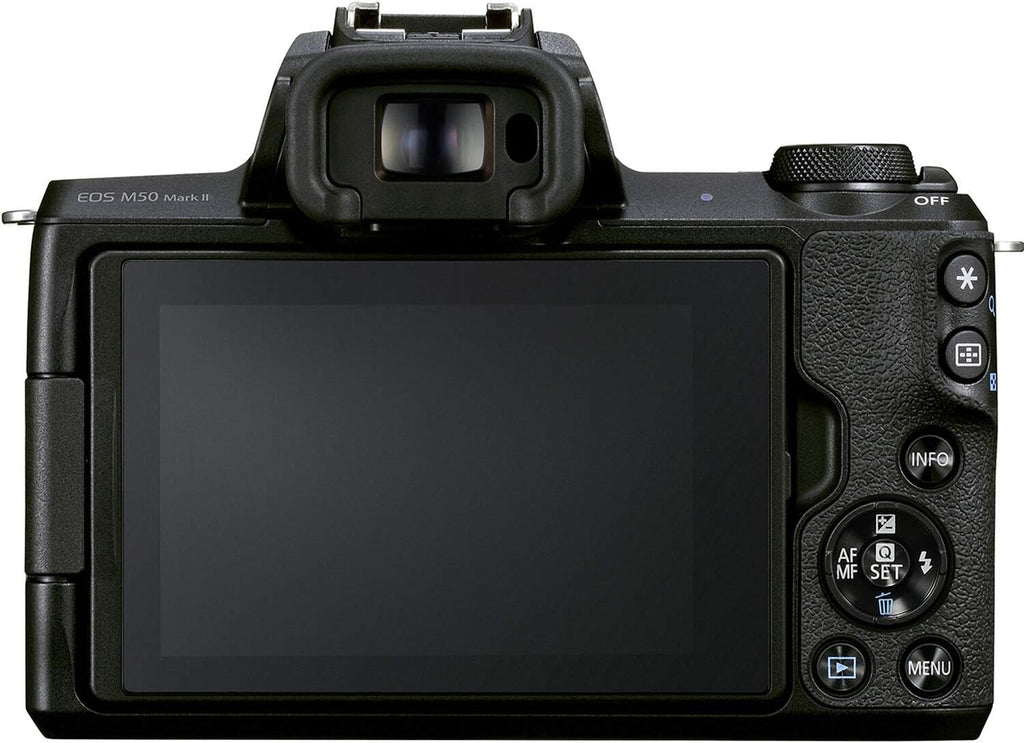 Canon EOS M50 Mark II Mirrorless Digital SLR with 15-45mm Lens (Black) + 64GB Memory Card, 3pc Filter Kit, Tripod, Card Reader + Photo Bundle, compact (Renewed)