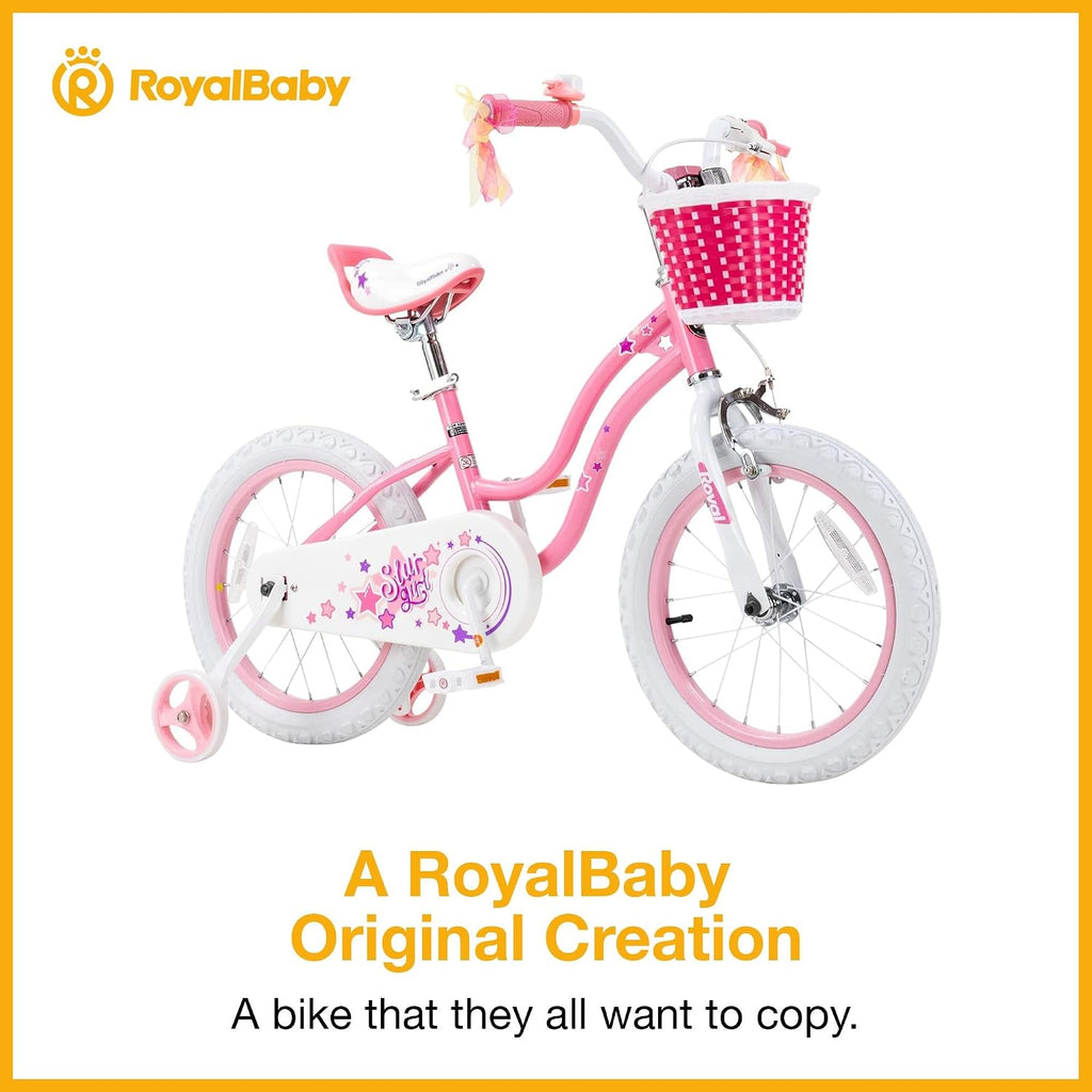 RoyalBaby Girls Bike with Training Wheels, Stargirl Kids Bicycle 12 Inch Toddlers to Big Kids 3-4 Years, Coral Red