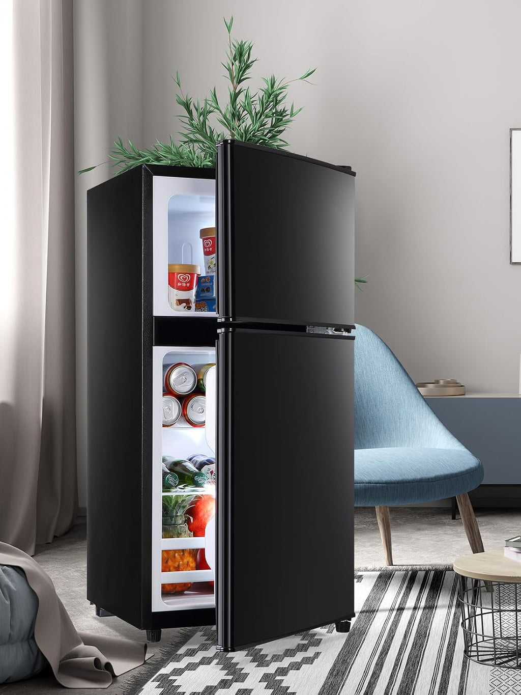KRIB BLING 3.5 Cu.Ft Refrigerator with Freezer, 2 Doors Fridge with Adjustable Thermostat Control, Refrigerator for Kitchen, Dorm, Apartment, Garage, Office, Black