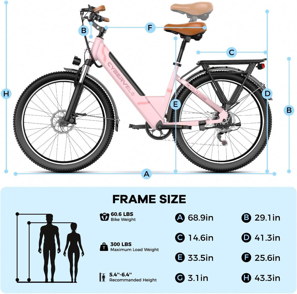 Cybervelo 750W Peak Electric Bike for Adults,up 80 Miles 25AH Removable Battery Ebike, 26' Electric E Bike with 7-Speed,Adult Electric Bicycles for Commute Beach Snow Man Womens All Terrain