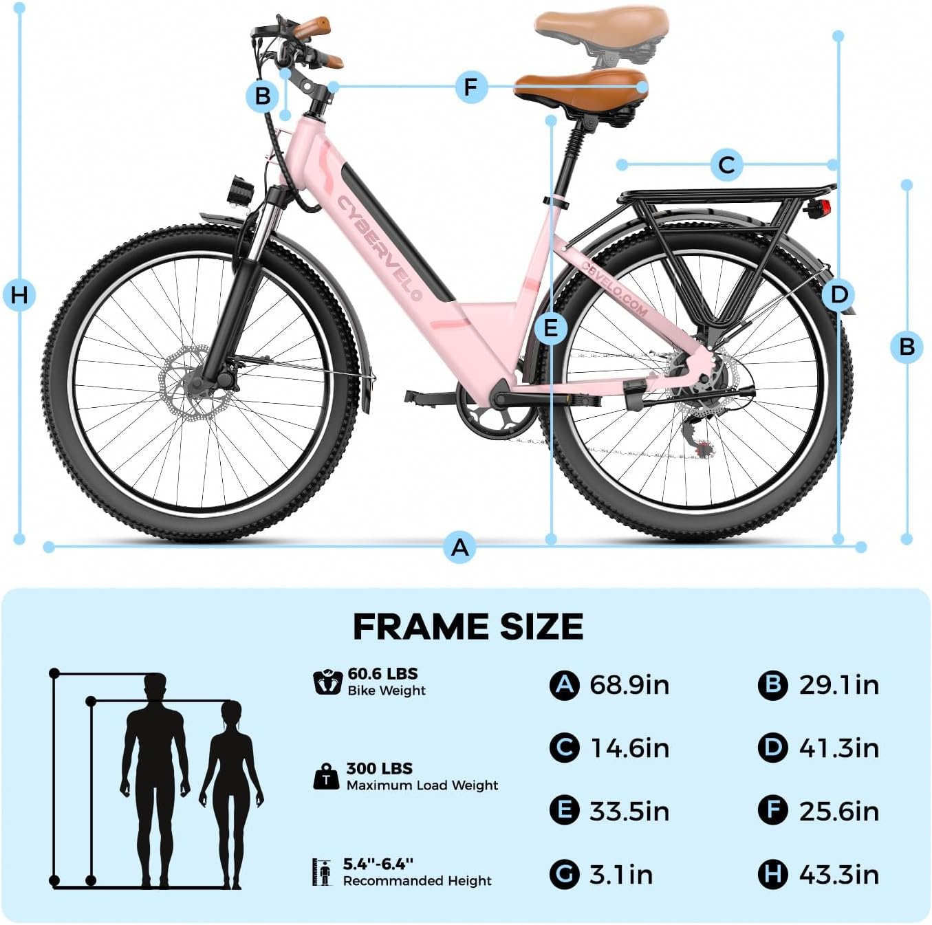 Cybervelo 750W Peak Electric Bike for Adults,up 80 Miles 25AH Removable Battery Ebike, 26' Electric E Bike with 7-Speed,Adult Electric Bicycles for Commute Beach Snow Man Womens All Terrain