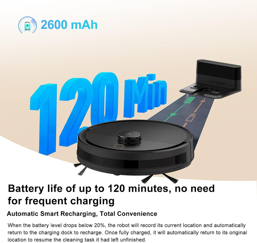 Robot Vacuum and Mop Combo, Robotic Vacuums with LiDAR Navigation, Smart Mapping, Strong Suction, with WiFi/App/Alexa/Voice Control, Obstacle Avoidance, for Home, Wood/Hard Floors, Pet Hair