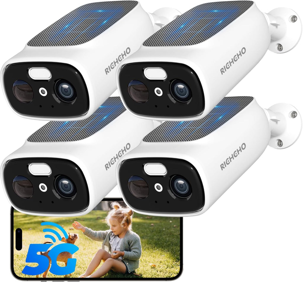 4pcs 2.4G/5G WiFi Cameras for Home Security with Embedded Solar Panel,2.5K Solar Security Cameras Wireless Outdoor with Color Night Vision,2-Way Talk,Siren,IP66, Cloud/SD, AI Detection,W/Alexa