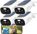 4pcs 2.4G/5G WiFi Cameras for Home Security with Embedded Solar Panel,2.5K Solar Security Cameras Wireless Outdoor with Color Night Vision,2-Way Talk,Siren,IP66, Cloud/SD, AI Detection,W/Alexa