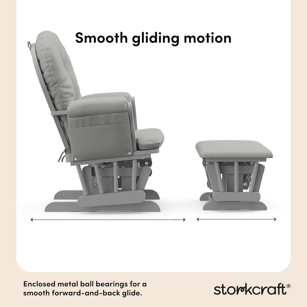 Storkcraft Premium Hoop Glider & Ottoman (Pebble Gray/Light Gray) — GREENGUARD Gold Certified Nursery Glider, Solid Wood Craftsmanship, Smooth-Gliding Nursery Chair and Ottoman, Award-Winning