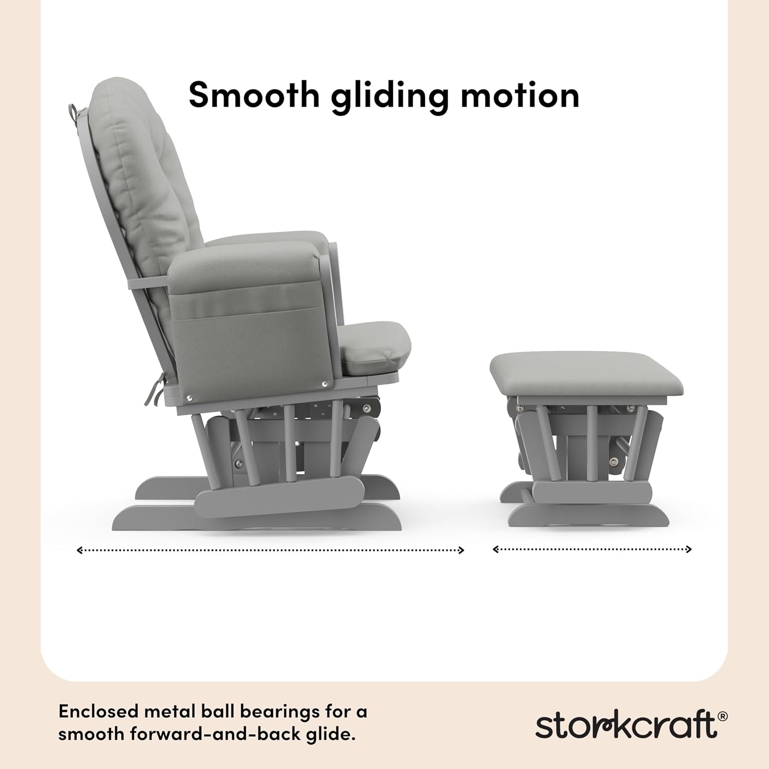 Storkcraft Premium Hoop Glider & Ottoman (Pebble Gray/Light Gray) — GREENGUARD Gold Certified Nursery Glider, Solid Wood Craftsmanship, Smooth-Gliding Nursery Chair and Ottoman, Award-Winning