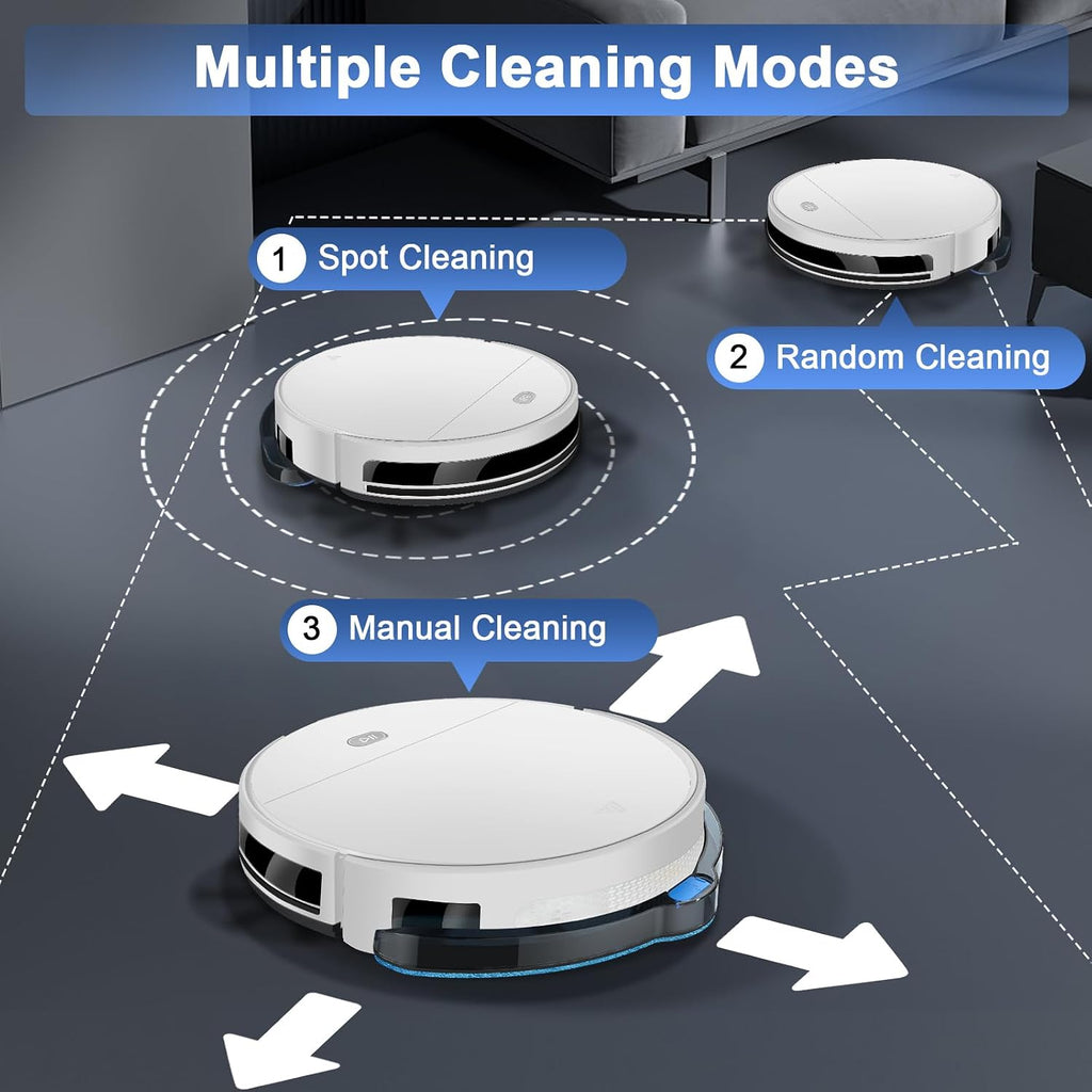 Robot Vacuum and Mop Combo,4500Pa Strong Suction,Anti-Tangle Brushless Inlet 2 in 1 Super Thin Robotic Vacuum with App/Remote/Voice Control, Self-Charging,for Pet Hair, Hard Floor, Low-Pile Carpet-W