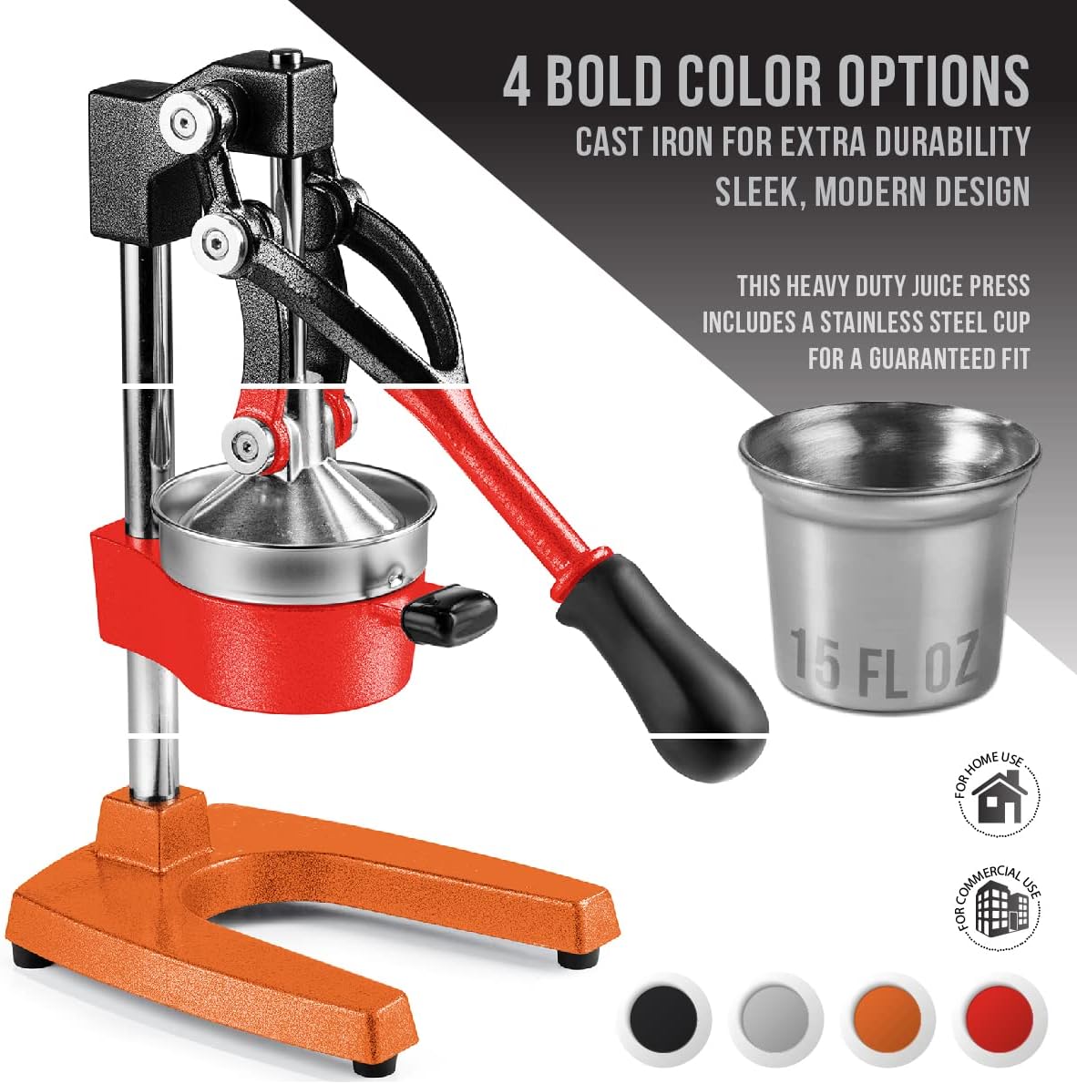 Eurolux Ultra-Premium Cast Iron Juicer | Extra-Large, Heavy Duty, Commercial Grade, Stainless Steel Manual Hand Press Citrus Squeezer For Fresh Orange Juice, Pomegranate, Lemon, and Much More (Gray)