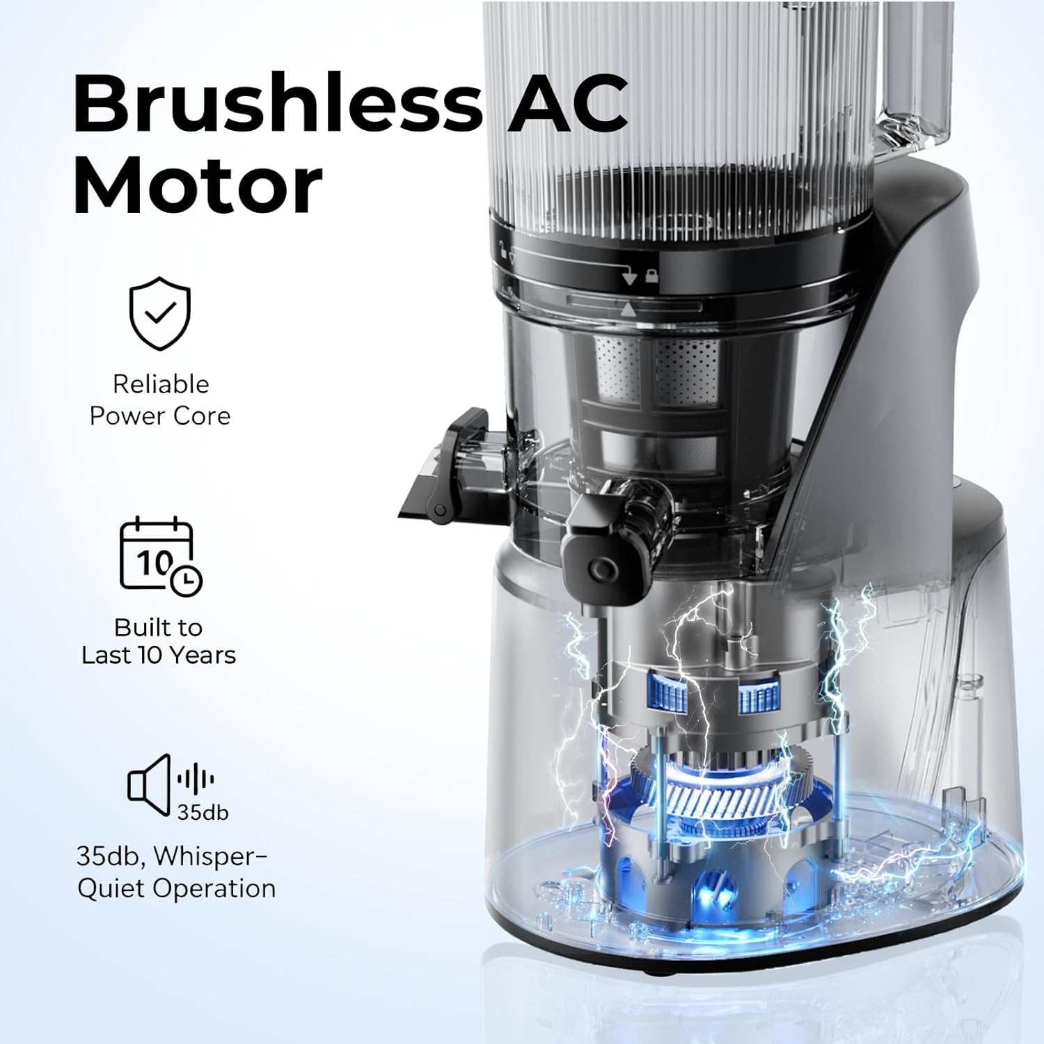 EanOruus Juicer Machines, 3-in-1 Cold Press Juicer with 6.5' Extra Large Chute, 100oz Large Capacity, AC Motor, Makes Juice, Nut Milk & Sorbet, Premium Gray