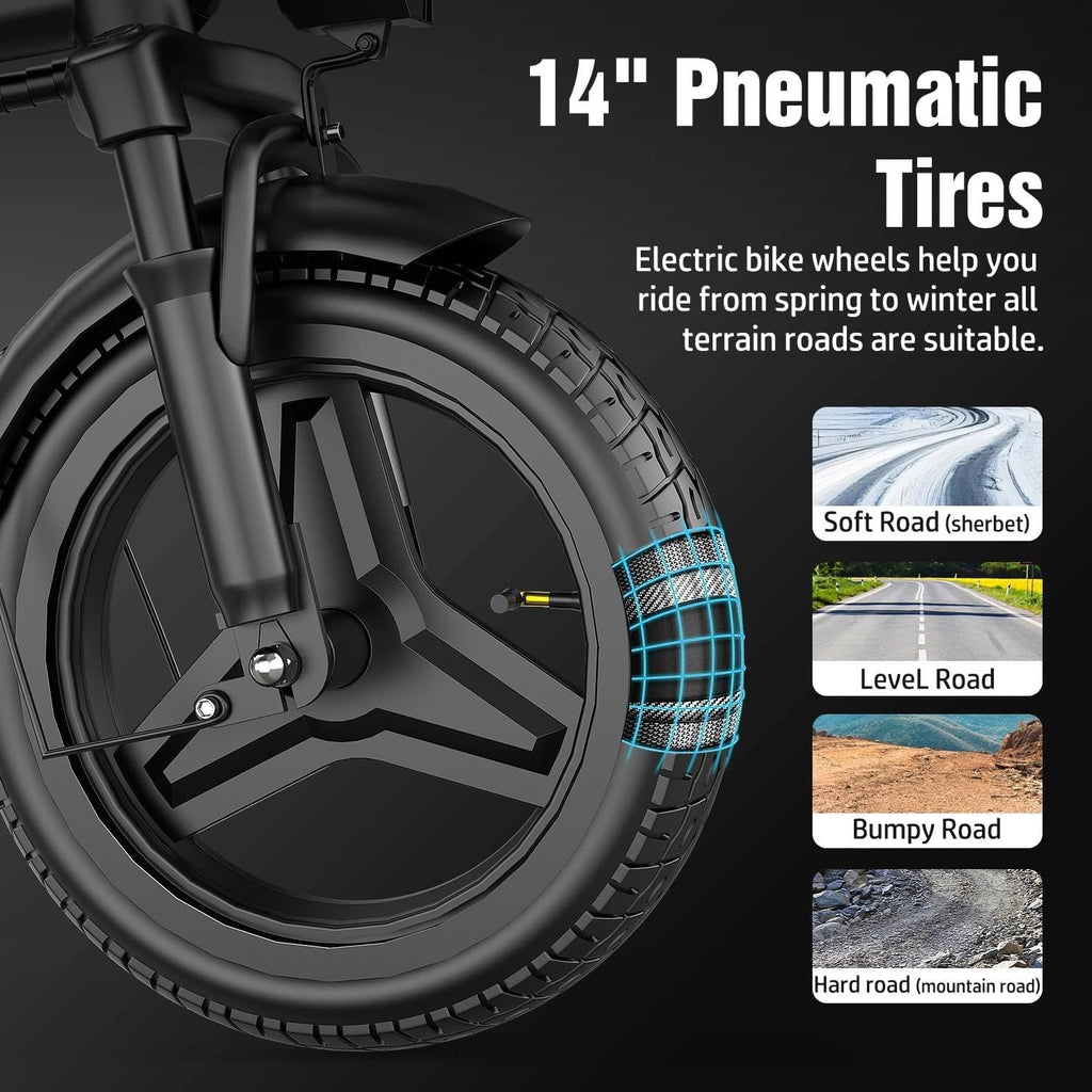 Electric Bike for Adults, 48V 15AH Removable Battery, 25MPH 35Miles Commuting Ebikes for Women Men, 500W Brushless Motor, Lightweight 14'' Tires Folding Electric Bicycles, LCD Display (500W 480WH)