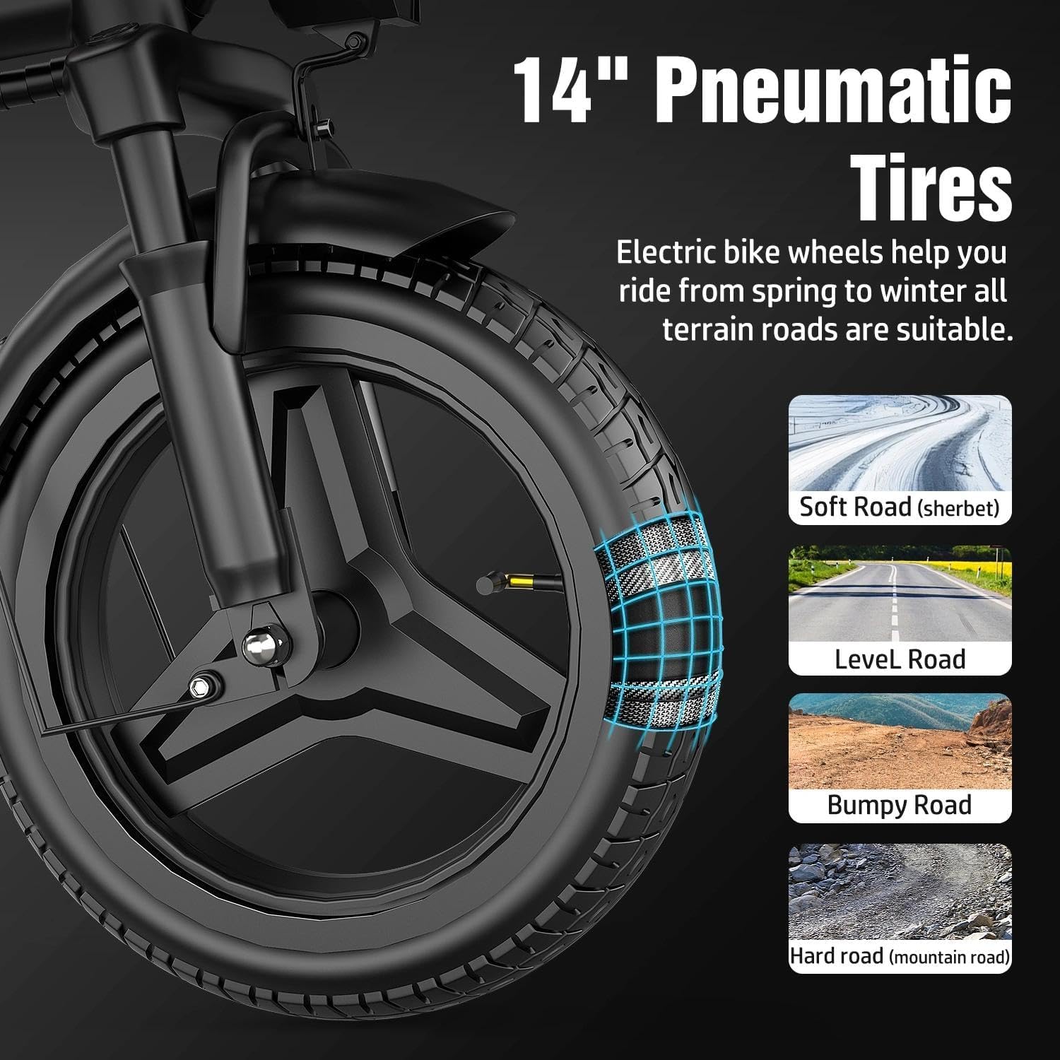 Electric Bike for Adults, 48V 15AH Removable Battery, 25MPH 35Miles Commuting Ebikes for Women Men, 500W Brushless Motor, Lightweight 14'' Tires Folding Electric Bicycles, LCD Display (500W 480WH)