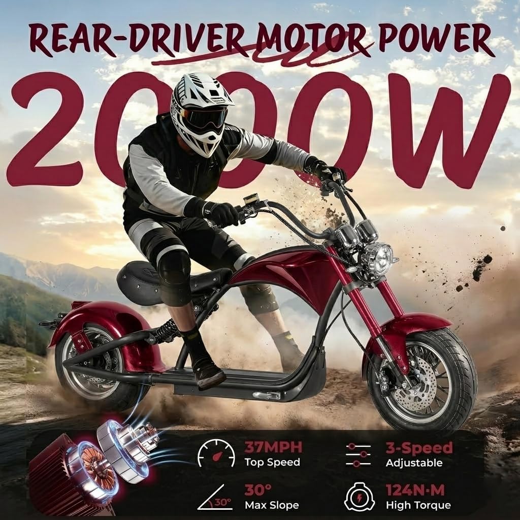 eAhora M1P 2000W Electric Motorcycle for Adults,37MPH 60V 30Ah Large Battery 40 Miles Range,Dual Hydraulic Brakes Full Suspension,Street Legal Electric Motorcycle for Commuting