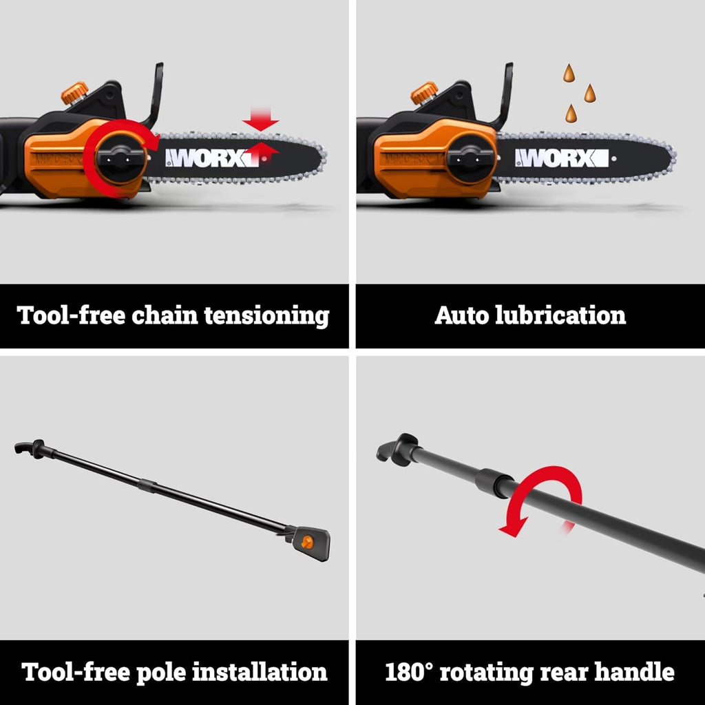 WORX Pole Saw, 8 Amp 10' Electric Pole Saw, Up to 10 ft., 28 ft/s chain speed