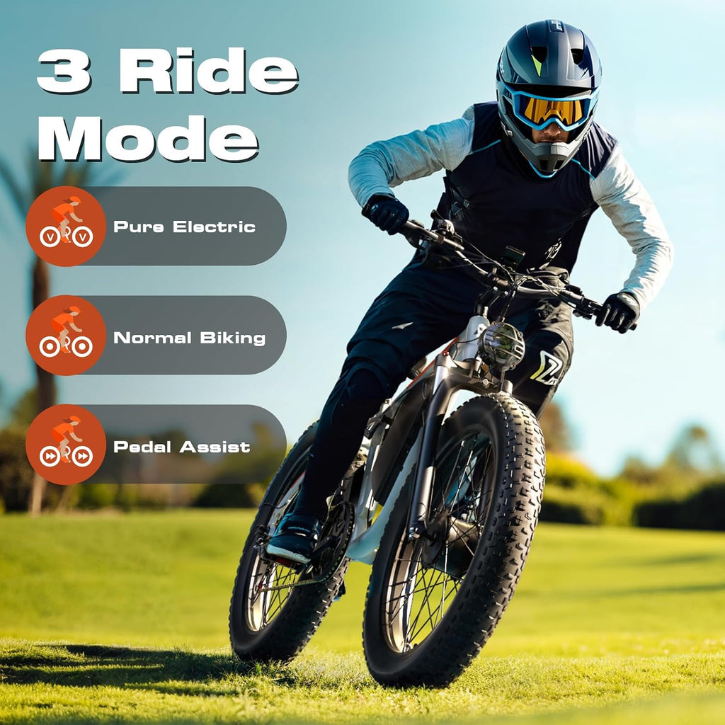 Electric Bike, 52V 25Ah 4000W Dual Motors, 24' Fat Tires Adult, 38mph Up to 110 Mile Range, Full Suspension, Hydraulic Brakes Class 3 Ebike, for Off-Road Mountain Riding Adventures