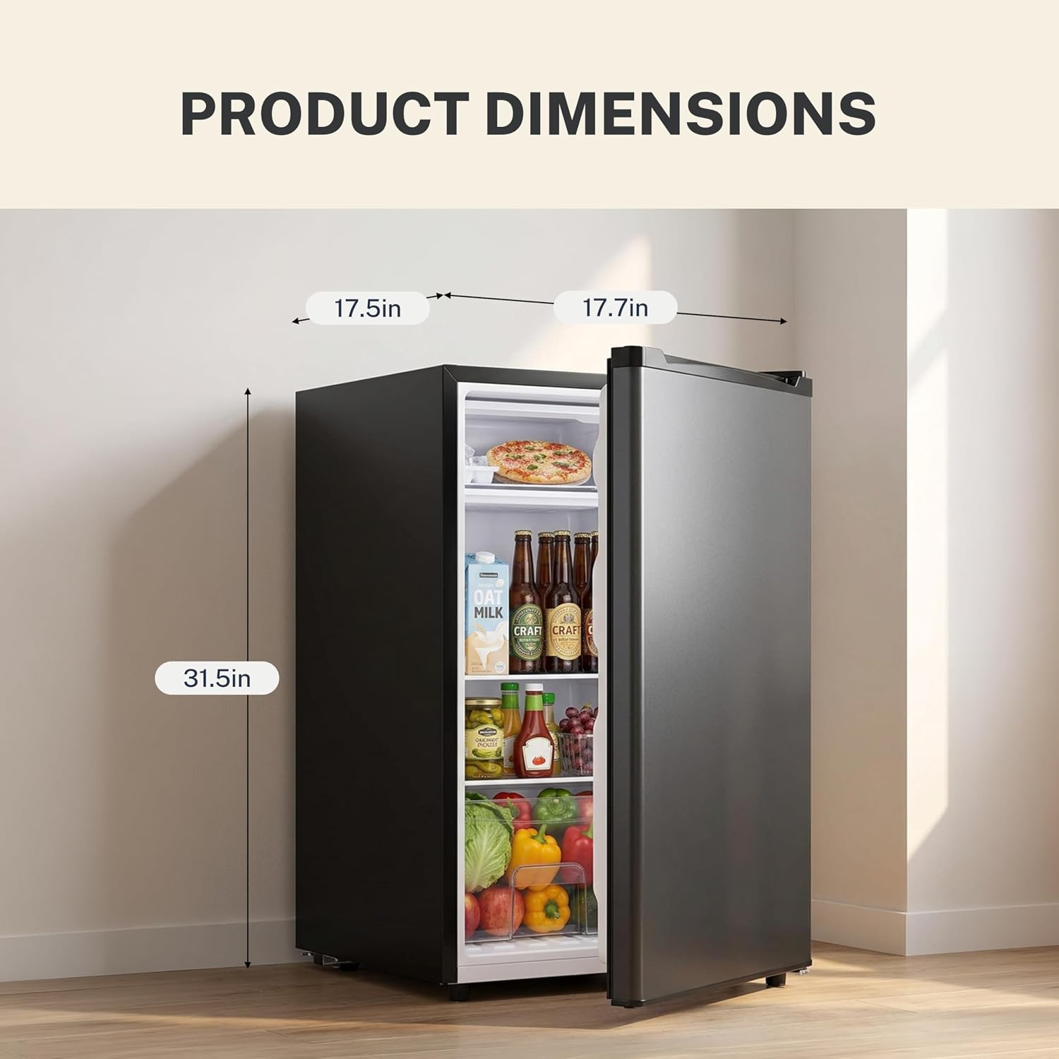 3.2 Cu.Ft Mini Fridge with Freezer, 1 Door Small Refrigerator with Adjustable Thermostat Energy-efficient Low Noise, Compact Fridge for Bedroom, Office, Dorm, Black