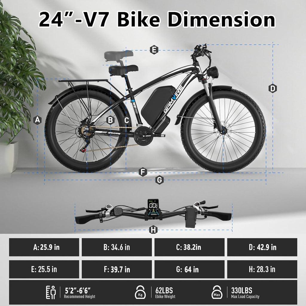 Ebike for Adults Electric, 52V 19.2Ah/32Ah, Peak 2000W/3000W Electric Bicycle, 36/40M P H, 70 Miles/100Miles, Off Road Snow Mountain E-Bike, Hydraulic Disc Brake, 24'/26' Fat Tire E Bike UL2849 by SGS