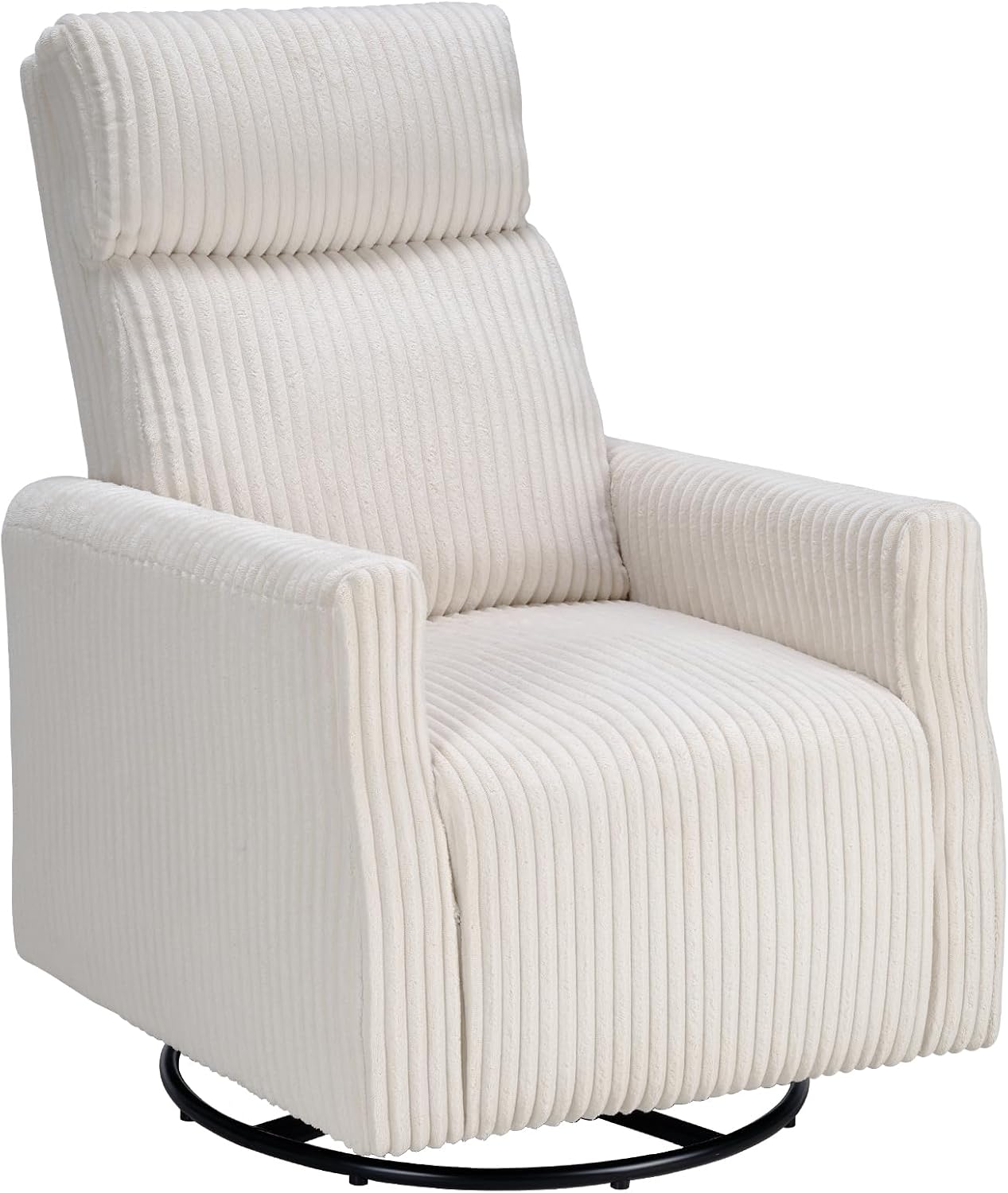 CANMOV Swivel Rocker Chair for Nursery, Swivel Accent Chair with High Back and Arms, Corduroy Glider Chair for Living Room Bedroom Nursery, Beige