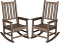 HDPE Outdoor Rocking Chair Set of 2, Oversized Rocking Chairs with Widened Seats & High Backs (2, Brown)