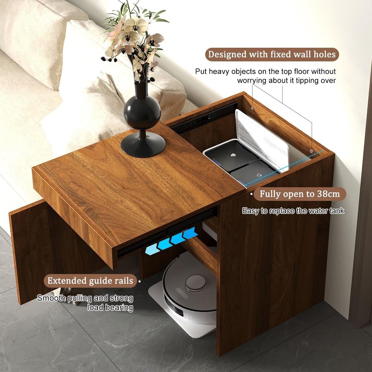 Robot Vacuum Stand Cabinet,Storage Cabinet with Doors for Robot Vacuum Cleaner,End Side Table for Home Office,Wood Freestanding Rack for Living Room Home Office Kitchen(Gray)