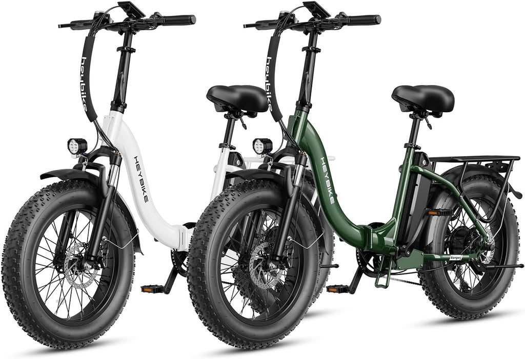 Heybike Ranger 2.0 Foldable Electric Bike for Adults, 20'*4 Fat Tire Ebike with 1400W Peak Motor, 28 MPH Max Speed, 600Wh Removable Battery, Up to 65 Miles Range, Front Suspension Step-Thru E Bike