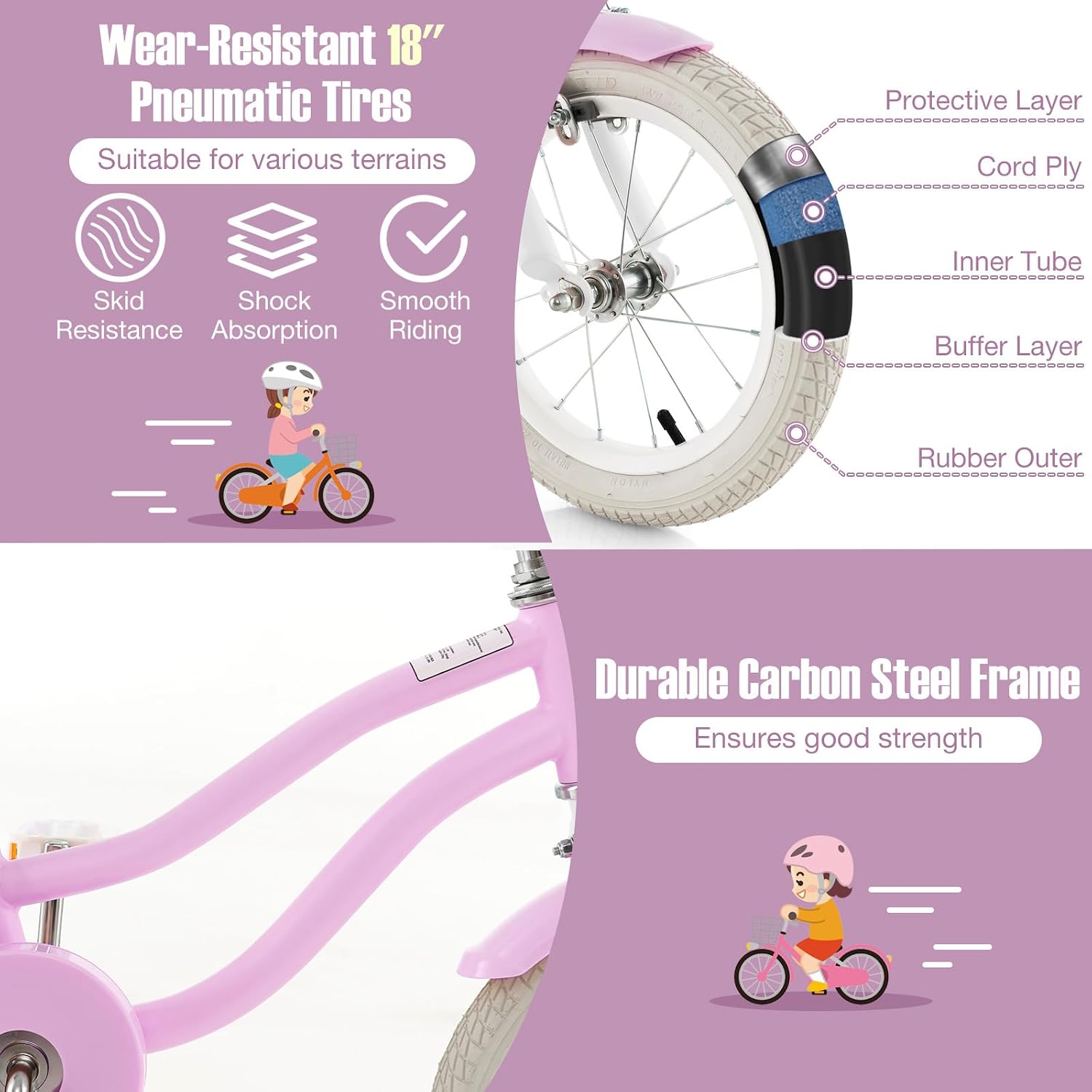 GYMAX Kids Bike for Boys & Girls Aged 3-8 Years, 14/16/18 Inches Children Bicycle w/Training Wheels, Dual Brakes, Adjustable Seat & Handlebar, Toddler Balance Bike