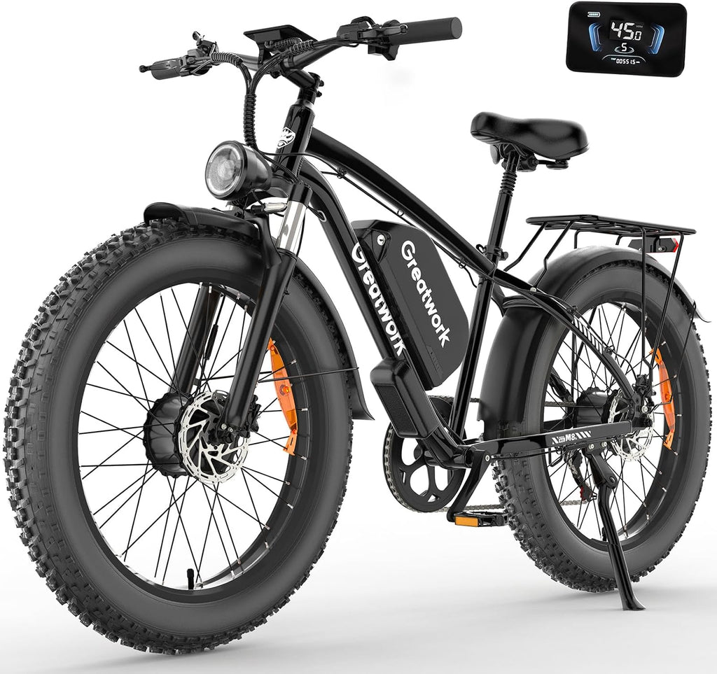 GREATWORK 52V 5000W Peak Dual Motor Electric Bike for Adults, 1300Wh Battery, Up to 45MPH & 100 Miles Range, 26' x 4.0 Fat Tire Electric Dirt Bike with Suspension, Mountain E-Bike for Men Women