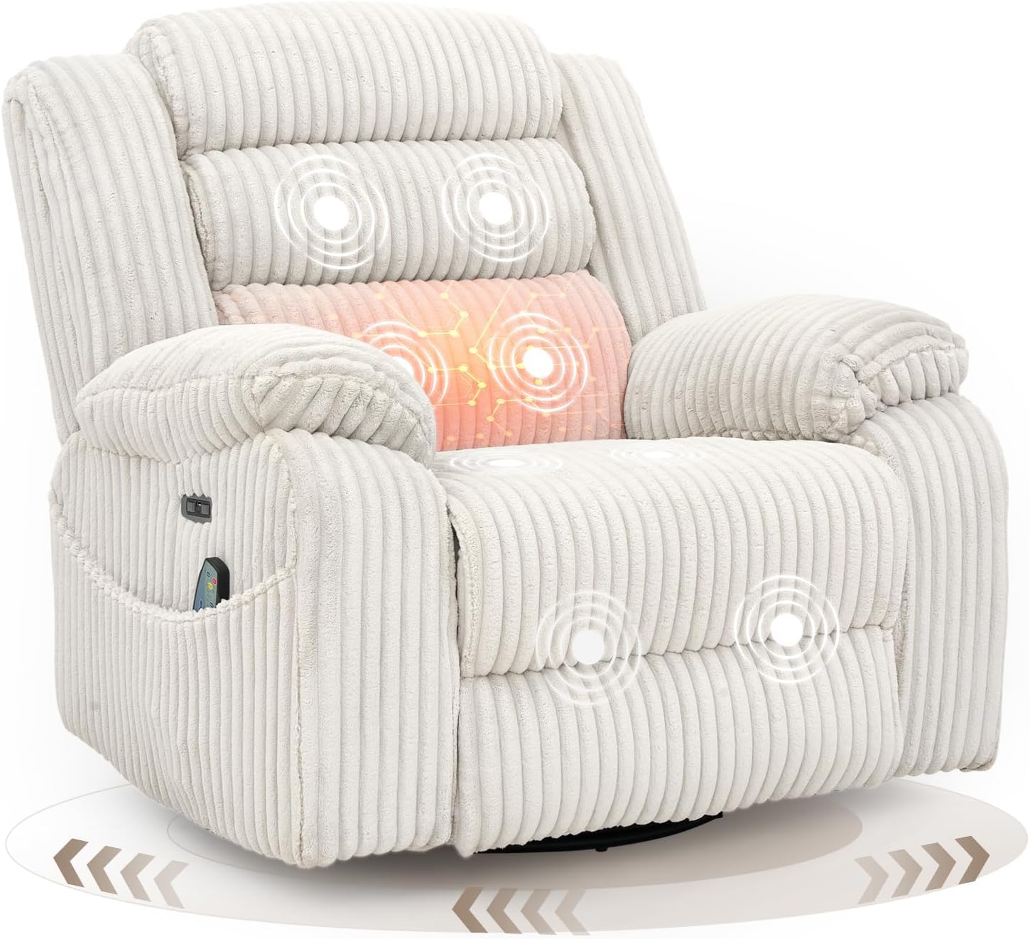 SINCRUMI Power Swivel Rocker Recliner Chair for Adults with Massage and Heat, USB and Type-C Charging Port, Infinite Position, Electric Glider Rocking Chairs for Living Room, Nursery, Pale Grey