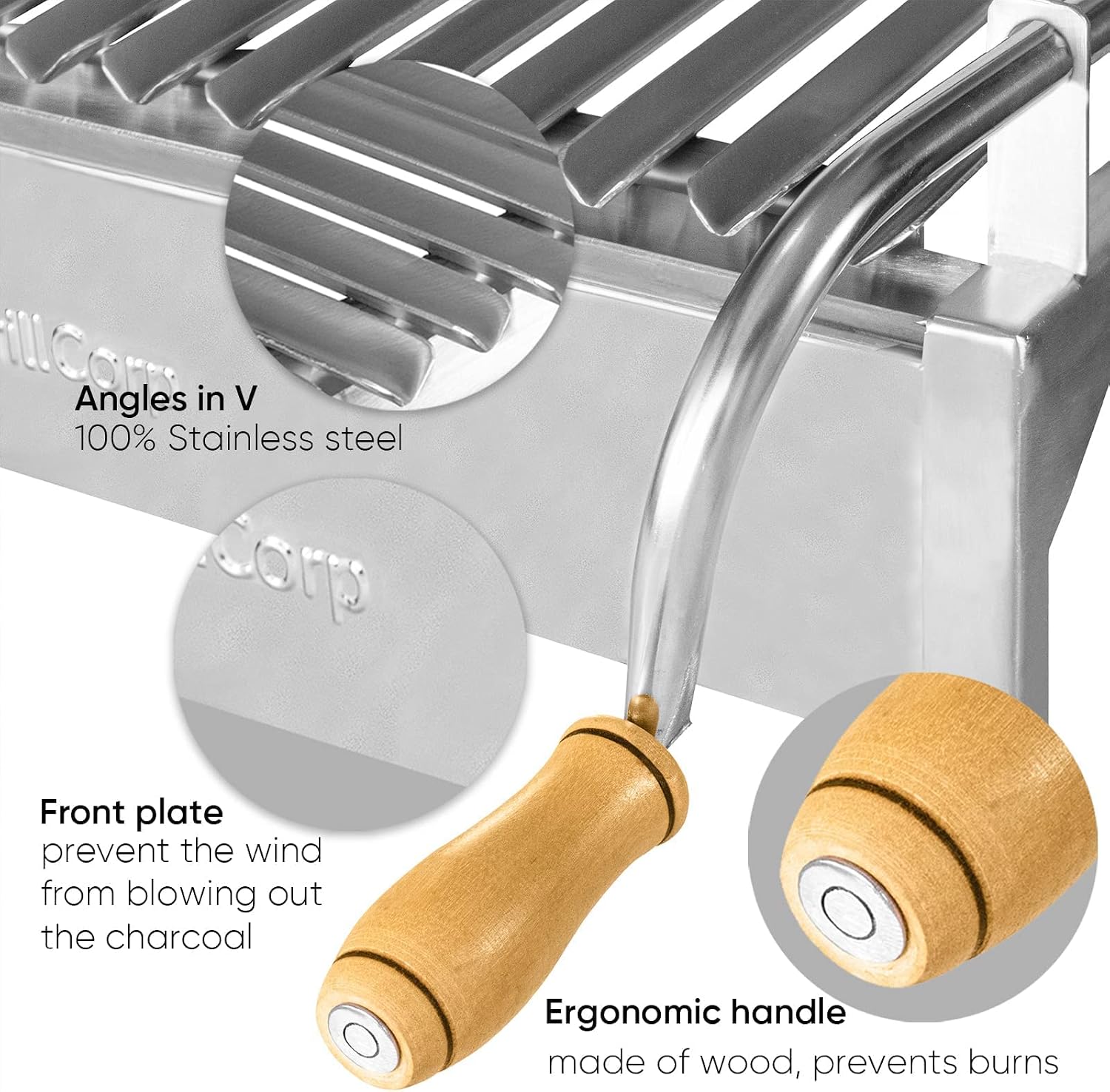 Medium Argentine Grill – Portable & Built-in 100% Stainless Steel BBQ with Lifting System & Drip Pan – Fits Medium Grillcorp Roasting Box – Outdoor Cooking & Camping Accessory