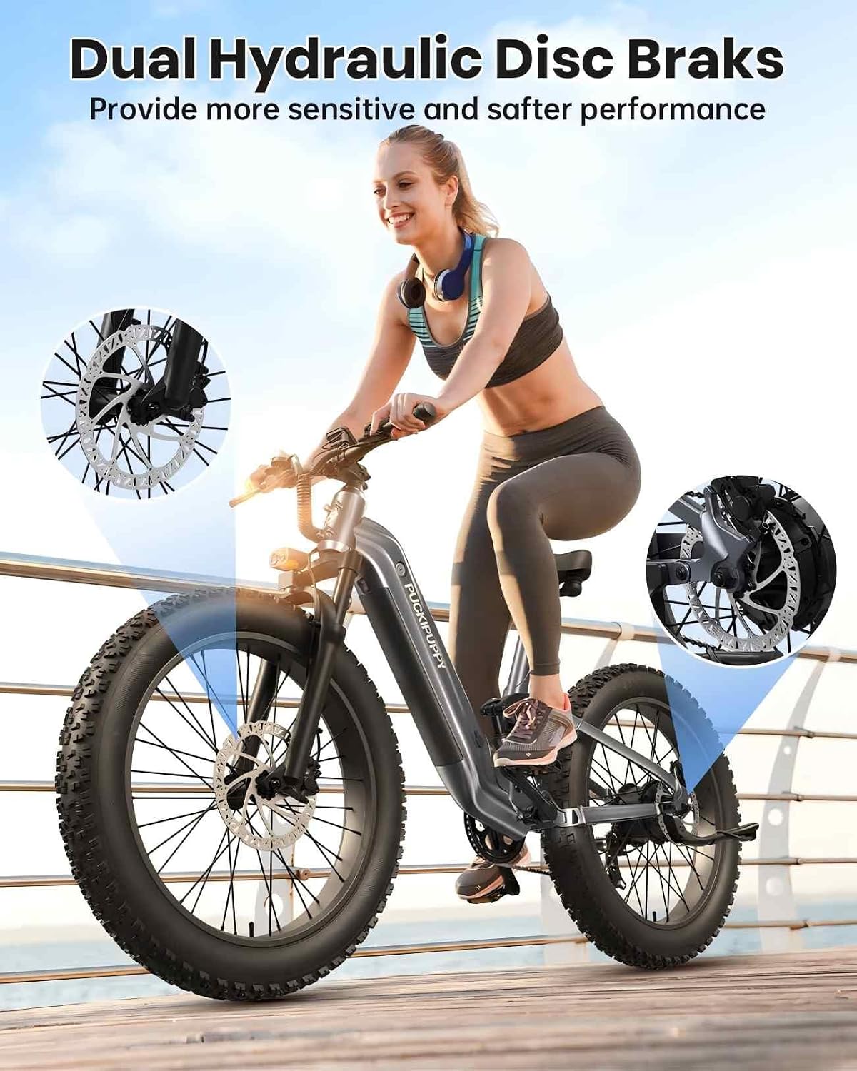 PUCKIPUPPY Battery+Electric Bike for Adults 960W(Peak), 48V 20AH Battery Adult Electric Bicycles, 26' Fat Tire Full Suspension Step-Thru Ebike, 28MPH Mountain Ebike, 7 Speed, 80Miles Range