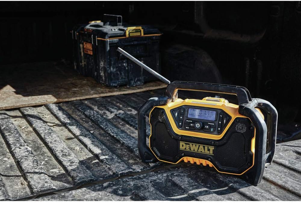 DEWALT 12V/20V MAX Portable Bluetooth Radio, Cordless, 100 ft Range, 3.5' Subwoofers, Jobsite (DCR028B)