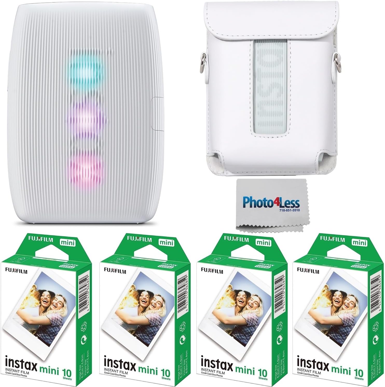 Fujifilm Instax Mini Link 3 Printer Bundle Instax Mini Film (40 Sheets), Link 3 Protective Case (Clay White)