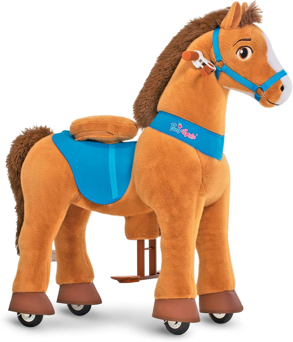 PonyCycle Ride on Horse Toys for Kids Riding Brown Horse Rocking Horse No Battery Required (with Brake/ 35.4' Height/Size 4) Ride-on Pony Giddy up Walking Mechanical Pony E437