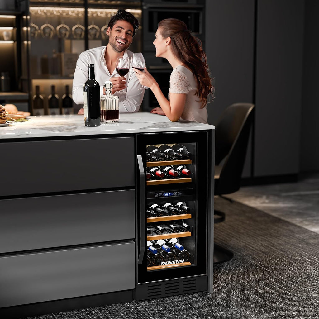ROVSUN 26 Bottle Wine Fridge, Dual Zone Wine & Beverage Refrigerator w/Independent Temp & LED Control Panel, Built-in/Freestanding/Under Counter Wine Cooler Chiller for Red White Wine/Champagne/Beer