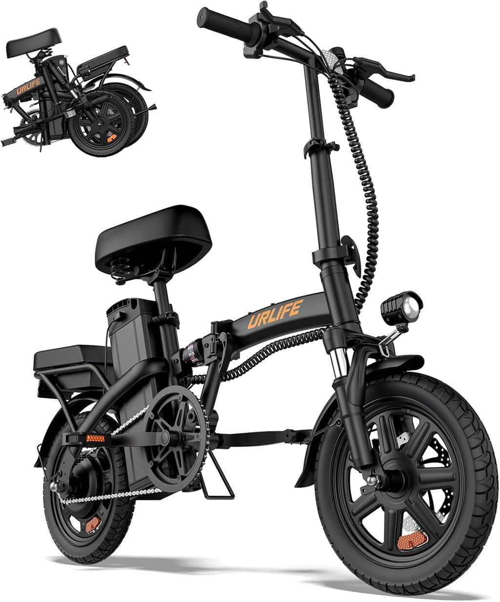 URLIFE Folding Electric Bike for Adults, 14' Portable Commuter ebikes, 20-40 Mile Long Range, 500W Peak Motor, 20MPH, UL 2849 Mini Bikes for Teens