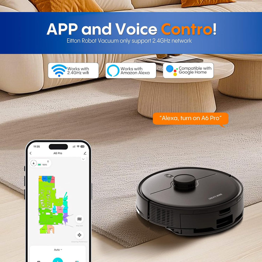 Robot Vacuum and Mop Combo, 5000Pa Powerful Suction, Advanced Smart Mapping, Ideal for Pet Hair, Dust