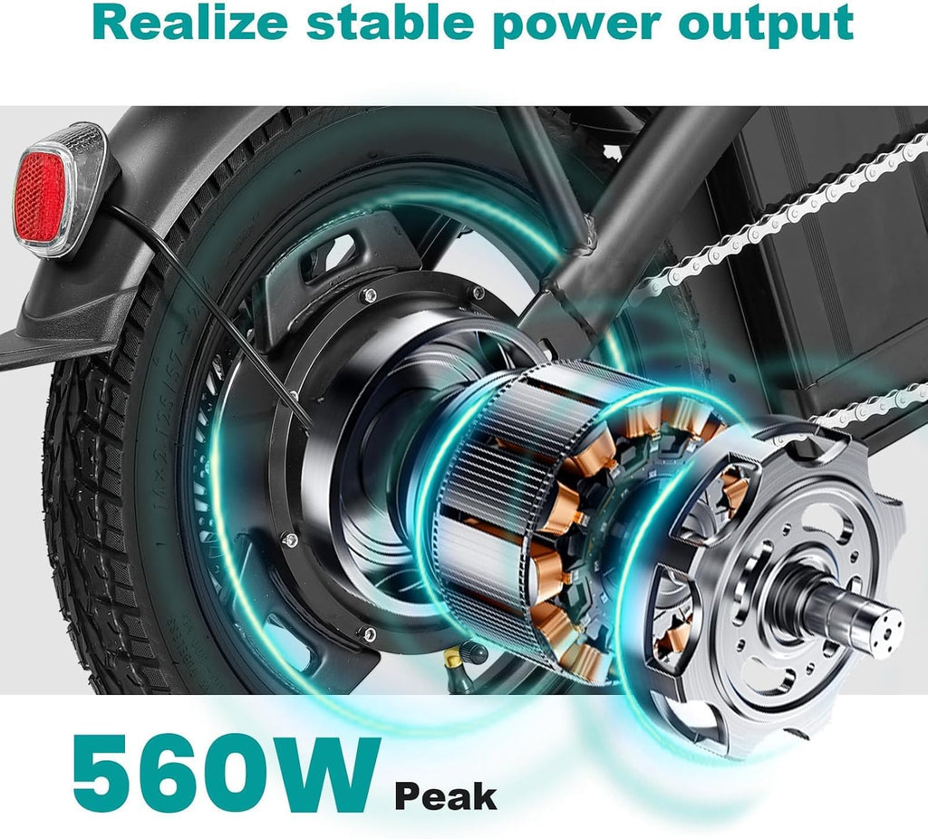 Electric Bike for Adults Teens, Commuter City Folding ebike with 560W Motor and 48V Battery, 24MPH 3 Level Pedals Assist, Dual Disc Brakes,14' Compact Foldable Electric Bicycle with UL2849 Certified