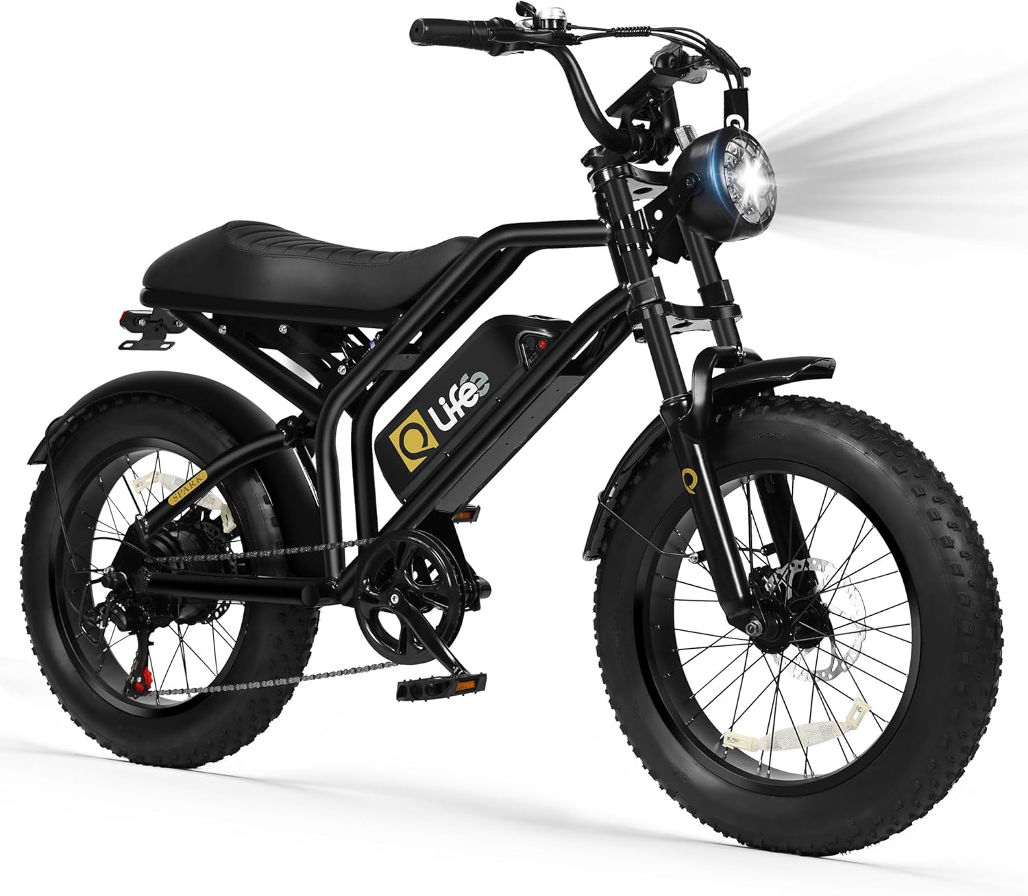 Qlife Electric Bike for Adults/Teens Spark-1500W Peak Motor 20' Fat Tires 28MPH(Unlock to 35MPH) Dirt Bike, 624-1248Wh Removable Battery Ebike, Dual Suspension & Brakes Motorcycle, 21-Speed Bicycle